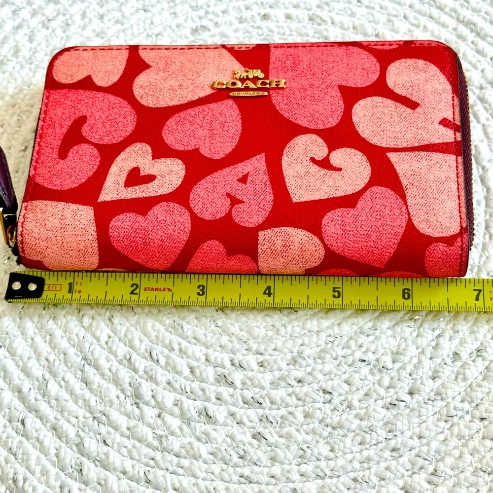 Coach Red and Pink Heart Zip Around Wallet Great Condition!